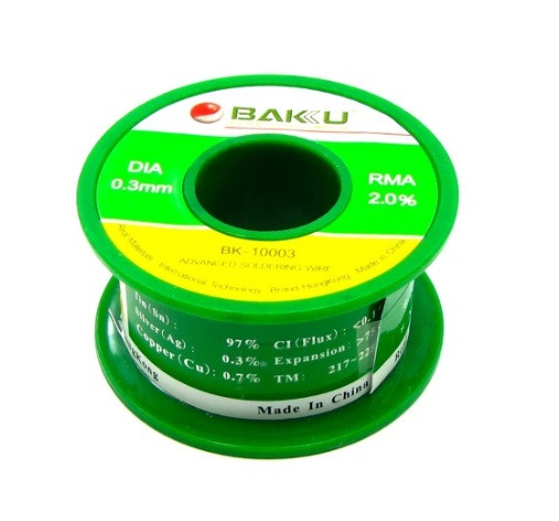 Припій BAKU BK-10003 (0.3 мм, 50 гр, Sn 97%, Ag 0.3%, Cu 0.7%, rma 2%)