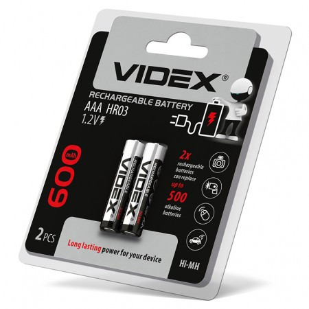 Аккумуляторы ААА 600 mAh HR03/AAA, Videx 2 шт. в блистере - фото 1 - id-p1189626823