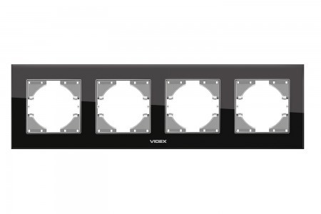 VIDEX BINERA Рамка чорне скло 4 поста горизонтальна (VF-BNFRG4H-B) (12/72)