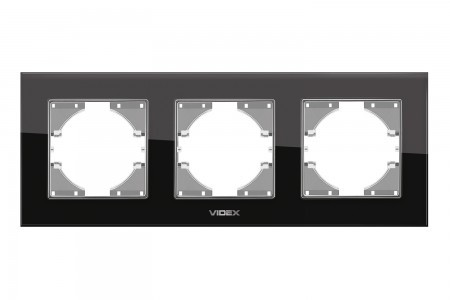VIDEX BINERA Рамка чорне скло 3 поста горизонтальна (VF-BNFRG3H-B) (12/96)