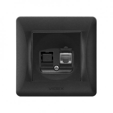 VIDEX BINERA Розетка чорний графіт CAT6 одинарна комп'ютерна (VF-BNSK1PC6-BG) (20/120)