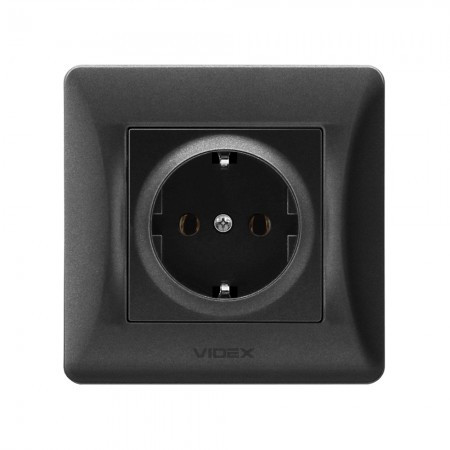 VIDEX BINERA Розетка чорний графіт 1а з заземленням (VF-BNSK1G-BG) (20/120)