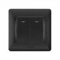 VIDEX BINERA Вимикач чорний графіт 2кл з підсвіткою (VF-BNSW2L-BG) (20/120)