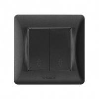 VIDEX BINERA Вимикач чорний графіт 2кл прохідний (VF-BNSW2P-BG) (20/120)