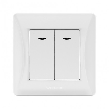 VIDEX BINERA Вимикач білий 2кл з підсвічуванням (VF-BNSW2L-W) (20/120), фото 1