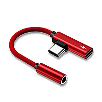 Переходник сплиттер 2 в 1 USB-C Type C в 3.5mm Jack AUX Audio адаптер для зарядки и прослушивания музыки (red)