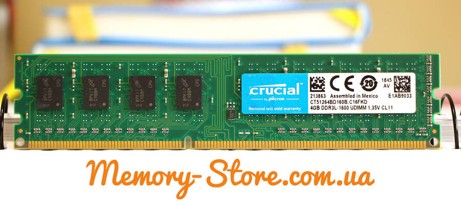 Оперативна пам'ять для ПК-Crucial DDR3 4GB 2Rx8 PC3L-12800 1600MHz 1.35 V DIMM (б/у), фото 1