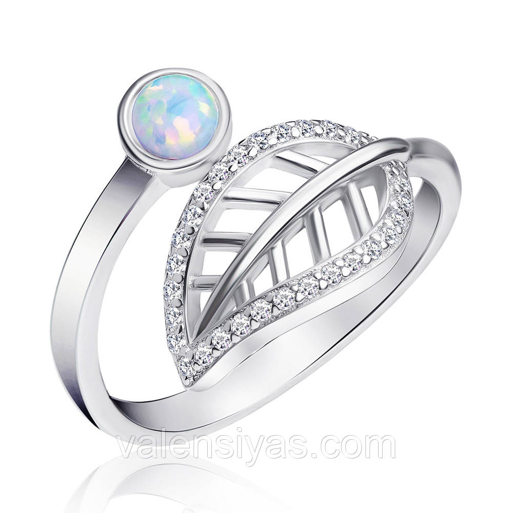 Срібне кільце Листочок з опалом