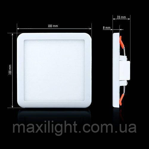 LED світильник BIOM 9W точковий врізний (РУХЛИВІ КЛІПСИ) 5000К 100*20 під вріз від 50 до 90 мм квадрат