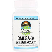 Омега 3 для вегетарианцев, Vegan Omega-3s EPA-DHA, Source Naturals, 300 мг, 30 мягких таблеток