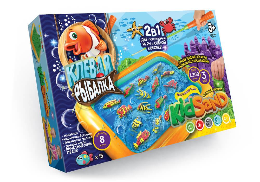 Настільна гра 2в1 "Кльова рибалка" та Кінетичний пісок "KidSand" РОС KNZ
