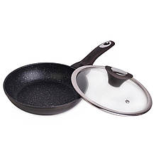 Сковорода з кришкою Kamille 24 см см,26 см,28 см, 30 см з антипригарним покриттям Black marble 4101