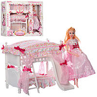 Игрушечная детская мебель для куклы спальня, с постелью и куклой, розовая