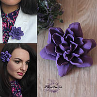 Шпилька/брош ручної роботи з квіткою "Фіолетова гарденія"