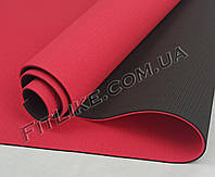 Спортивный коврик для йоги и фитнеса Premium TPE 6 мм + Чехол йога мат, каремат для спорта 2-х слойный Красный-черный