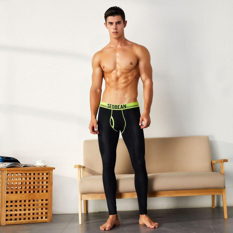 Чоловічі кальсони штани Seobean чорного кольору з салатовою резинкою, фото 1