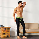 Чоловічі кальсони штани Seobean чорного кольору з салатовою резинкою, фото 3