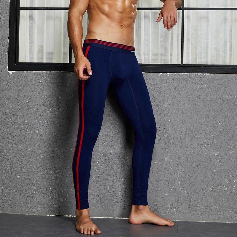 Чоловічі кальсони термобілизна Seobean темно-сині з червоними смужками, фото 1