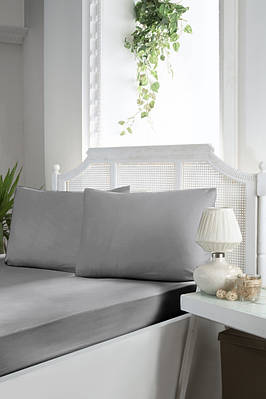 Простирадло на резинці сатин з наволочками First Choice Satin Fitted Grey