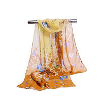 Шифоновый шарф оранжевый с принтом бабочек - размер шарфа приблизительно 145*48см, 100% вискоза