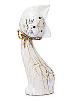 Статуэтка кот деревянный белого цвета голова на бок,высота 12см