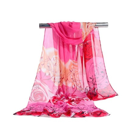 Жіночий шифоновий шарф з квітами, рожевий - розмір шарфа приблизно 145*48см, 100% віскоза