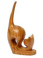 Статуетка кішка дерев'яна хвіст вгору підставка для кілець висота 20 см