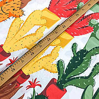 Бязь Gold бавовняна "Різнокольорові кактуси на білому" 220см, фото 2