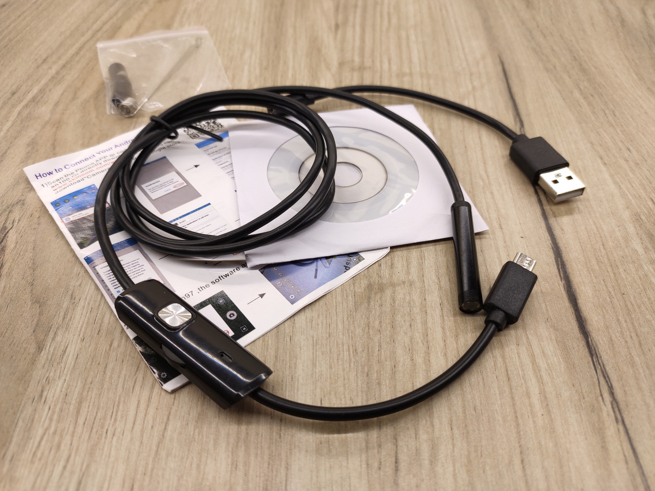 Ендоскоп, мінікамера 7 мм 1 метр USB, microUSB, Type C