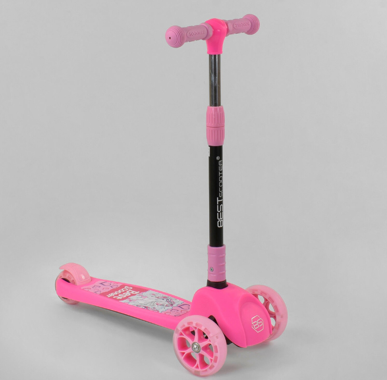 Триколісний самокат Best Scooter MINI рожевий зі складаним кермом світло коліс і дисків коліс PU