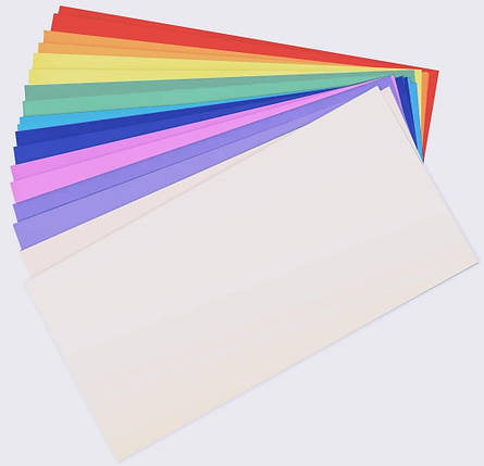 Конверт кольоровий Євро DL (220мм*110мм) МІКС, E65, 80 гр, самоклеючий, відривна стрічка, фото 1