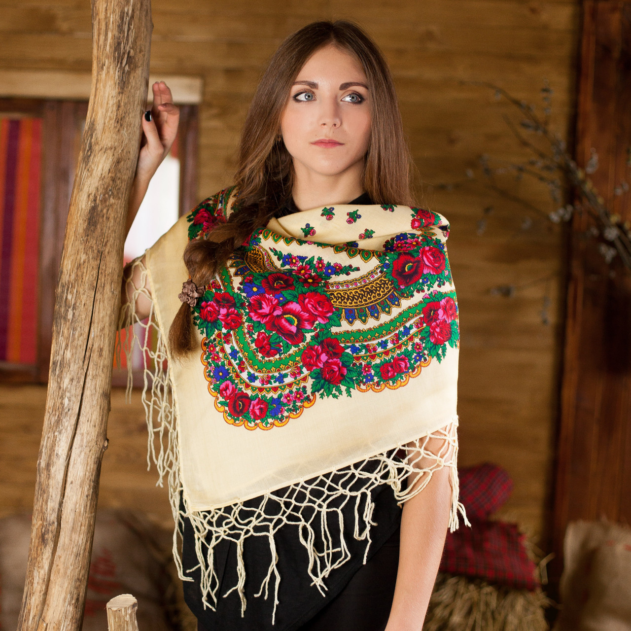 Українська хустка (100х100 см, шампань)