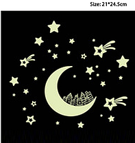 Наклейка в дитячу "місяць і зірки світяться в темряві 21*25см, фото 3