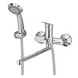 Змішувач для ванни Хайба з довгим носіком 35 см поворотним перемиканням з душем латунний Haiba Nikas Euro 006, фото 8