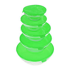 Скляні харчові контейнери з кришками, 5 шт., колір зелений