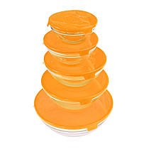 Скляні харчові контейнери з кришками, 5 шт., колір помаранчевий