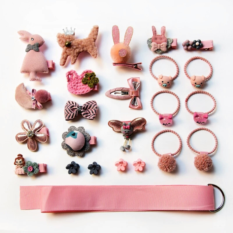 Набір шпильок і гумок для волосся для дівчинки 24 шпильок Рожевий Красиві дитячі шпильки Без коробки