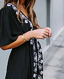 Плаття-туніка жіноча з вишивкою, бавовняне, чорне, фото 2
