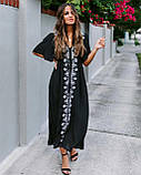 Плаття-туніка жіноча з вишивкою, бавовняне, чорне, фото 3