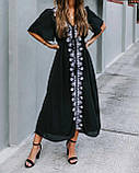 Плаття-туніка жіноча з вишивкою, бавовняне, чорне, фото 6