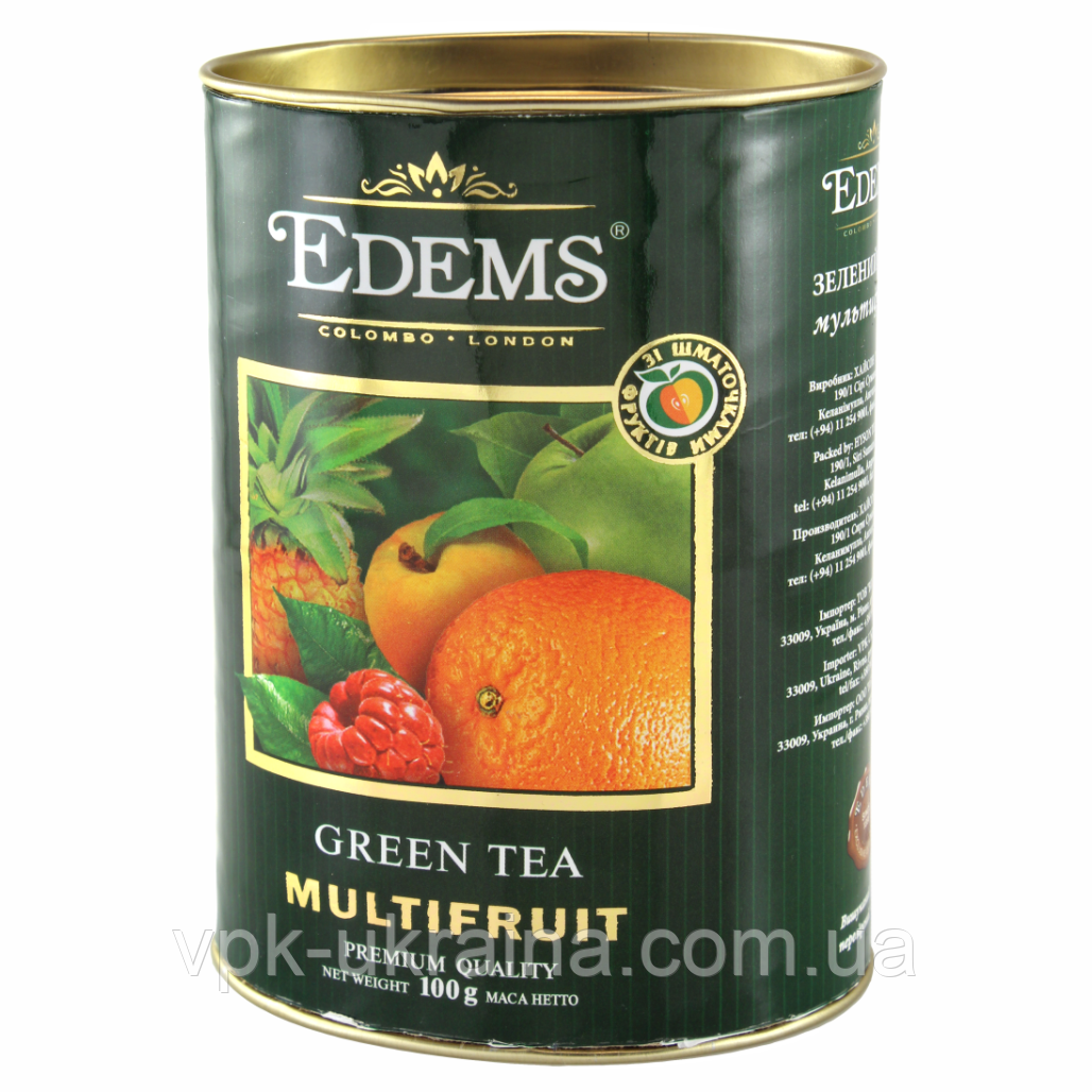 Зелений листовий чай зі шматочками фруктів «Edems Multifruit» у тубусі (100г)