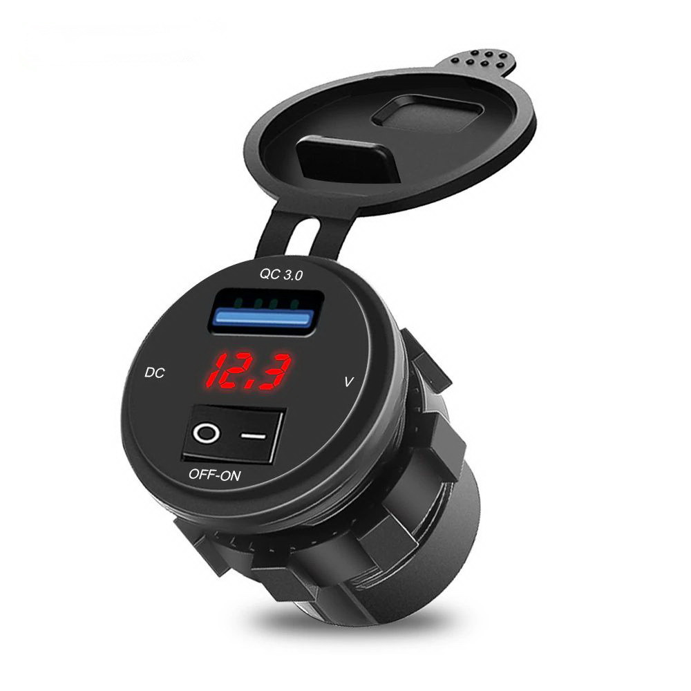 Автомобільний зарядний пристрій USB, врізний модуль з вольтметром, швидка зарядка QC 3,0; червоний