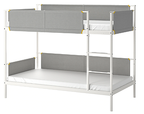 Двоярусне ліжко зі сталі та текстилю світло-сіре з основою (висота 162 см)