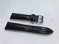 Шкіряний ремінець для годинника розмір 22 мм лакований чорний, текстура шкіри крокодила, з тисненням, прошитий