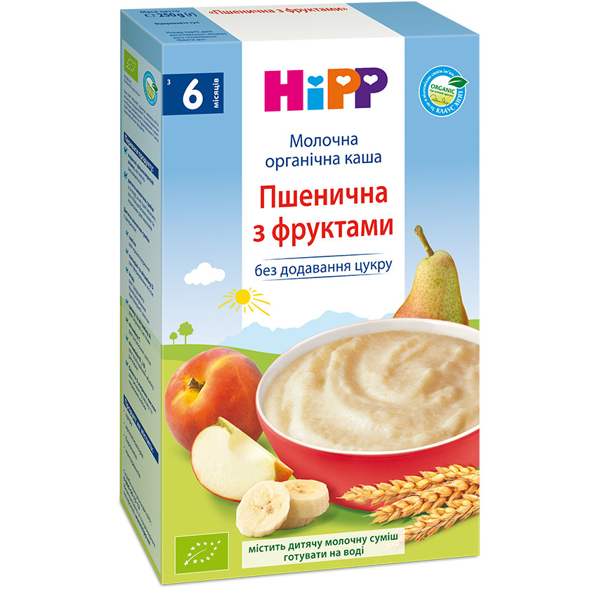 Молочна органічна каша HiPP Пшенична з фруктами, 250 г