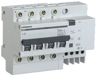 Диференціальний автоматичний вимикач АД14 4Р 50А 30 мА GENERICA