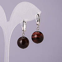 Сережки натуральний камінь Бичаче око d-14мм L-18мм купити біжутерію дешево оптом в інтернеті