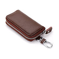 Ключница карманная на молнии из натуральной кожи KEDANISON, с карабинами под ключи коричневый