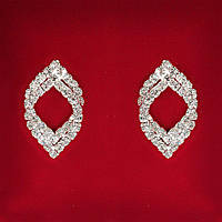 [ 28x17 мм ] Сережки жіночі білі стрази світлий метал весільні вечірні пусети сережки (пусети) східні купити біжутерію