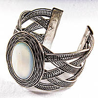 Браслет перламутр широкий скобка метал оправа гніздо овальна купити біжутерію дешево оптом в інтернеті